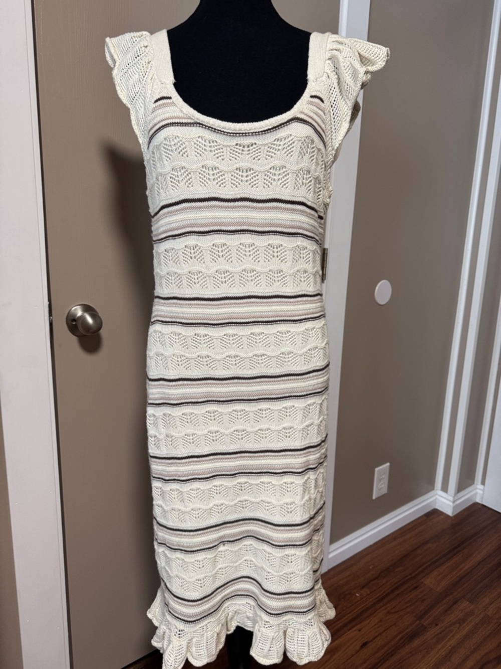 Freshman Cream Maxi Dress with Brown and Gray Stripes